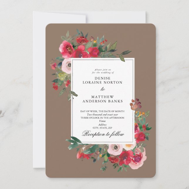 Wild Roses and Coco Mocha Invitation (Front)