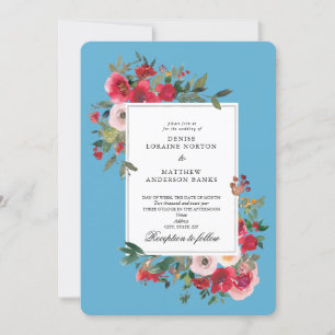 Wild Roses and Grotto Blue Colour Invitation