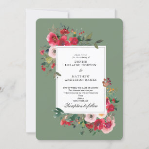 Wild Roses and Loden Green Wedding Invitation
