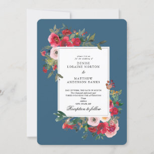Wild Roses and Midnight Teal Invitation