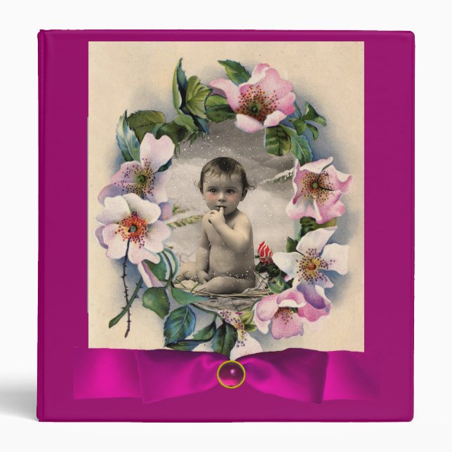 WILD ROSES AND PINK BOW BABY SHOWER PHOTO TEMPLATE BINDER (Front)