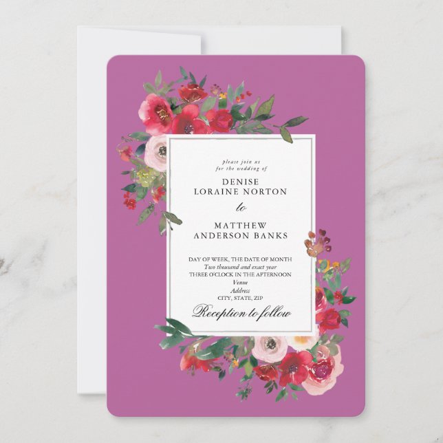 Wild Roses and Rosebud Pink Color Invitation (Front)