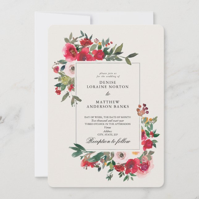 Wild Roses and Snow White Wedding Invitation (Front)
