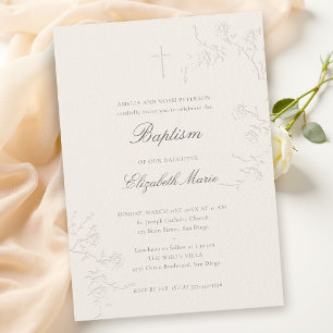 Wild Roses Delicate Garden Classic Ecru Baptism Invitation