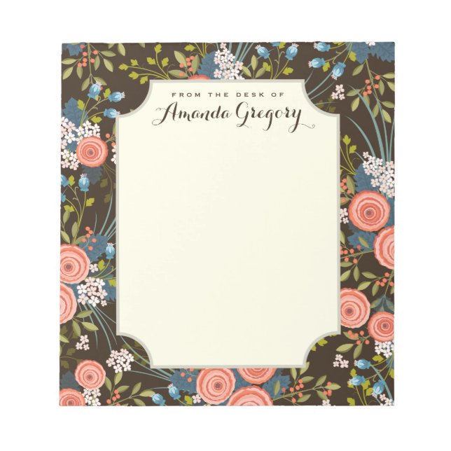 Wild Roses Floral Garden Personalized Notepad (Front)