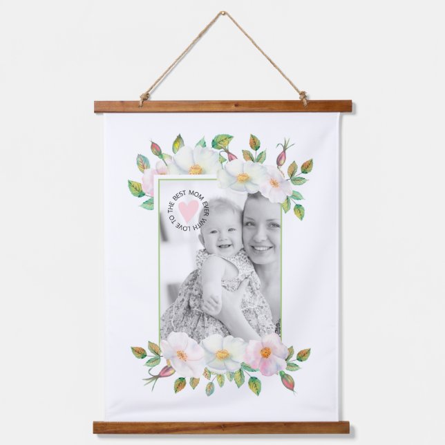 Wild roses green border Mother's Day photo Hanging Tapestry (Front)