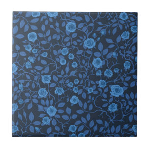 Wild roses in blue tile