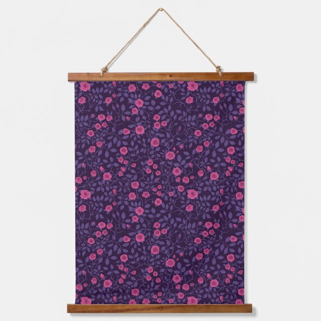 Wild roses in pink and purple hanging tapestry (Front)