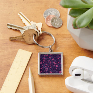 Wild roses in pink and purple keychain