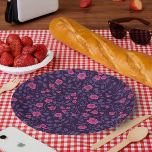 Wild roses in pink and purple paper plate