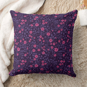 Wild roses in pink and purple throw pillow