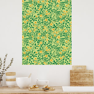 Wild roses in yellow and green poster