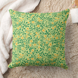 Wild roses in yellow and green throw pillow