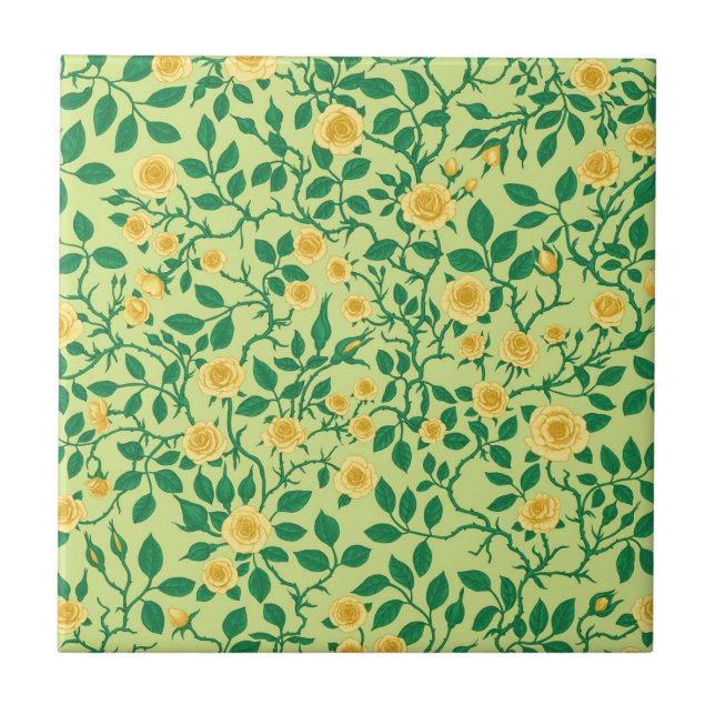 Wild roses in yellow and green tile (Front)