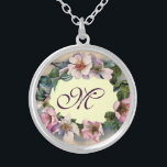 WILD ROSES MONOGRAM SILVER PLATED NECKLACE<br><div class="desc">Elegant, classy, classic floral design. Beautiful pink dog roses .Graphics and digital elaboration in vintage style by Bulgan Lumini (c) Easy to customize with your initials and own text as a wedding ceremony announcement, place cards, save-the-date .favours , thank you cards .bridal showers .baby showers .Sweet 16 birthdays, Bat Mitzvah...</div>