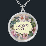 WILD ROSES MONOGRAM SILVER PLATED NECKLACE<br><div class="desc">Elegant, classy, classic floral design. Beautiful pink dog roses .Graphics and digital elaboration in vintage style by Bulgan Lumini (c) Easy to customize with your initials and own text as a wedding ceremony announcement, place cards, save-the-date .favours , thank you cards .bridal showers .baby showers .Sweet 16 birthdays, Bat Mitzvah...</div>