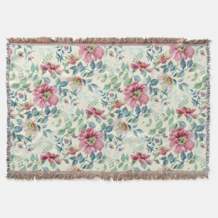 Wild Roses Multicolor on Ivory Throw Blanket