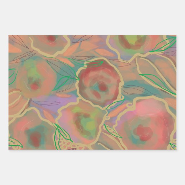Wild Roses Multicolored   Wrapping Paper Sheet (Front)