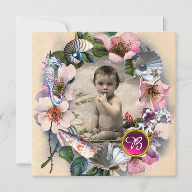 WILD ROSES ,SEA SHELLS BABY SHOWER PHOTO TEMPLATE (Front)