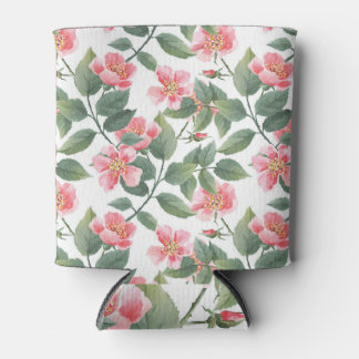 Wild Roses Watercolor Floral Seamless Can Cooler
