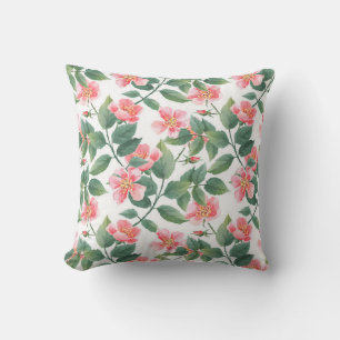 Wild roses watercolor seamless pattern. Flowers, l Throw Pillow