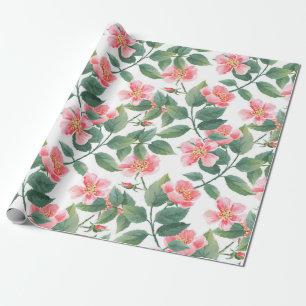 Wild roses watercolor seamless pattern. Flowers, l Wrapping Paper