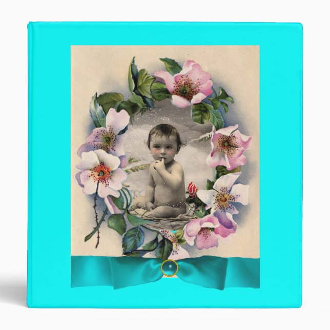 WILD ROSES WITH BLUE RIBBON PHOTO TEMPLATE BINDER (Front)