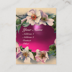 WILD ROSES WITH PINK FUCHSIA GEM STONE MONOGRAM BUSINESS CARD