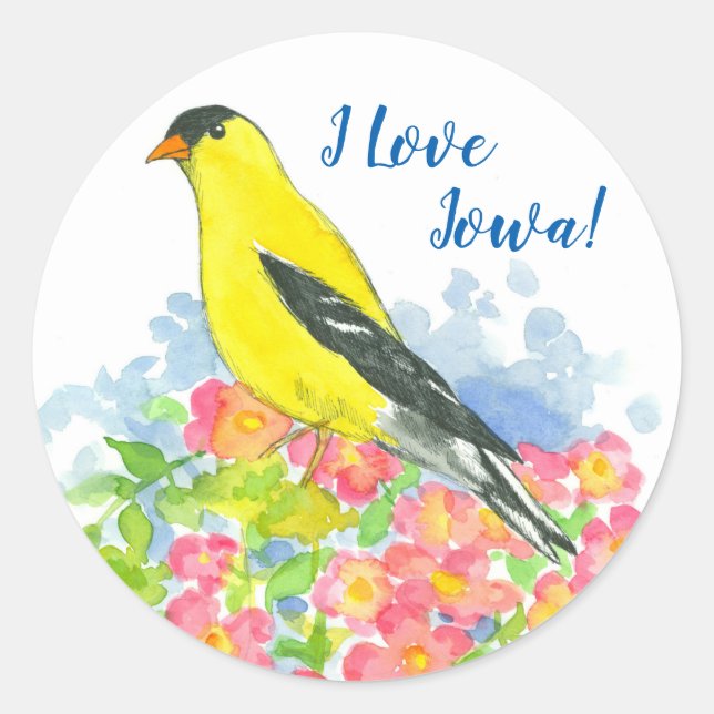 Wild Roses Yellow Goldfinch Bird Classic Round Sticker (Front)