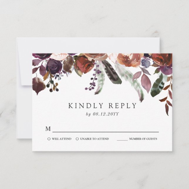 Wild Royal Bloom Wedding RSVP (Front)