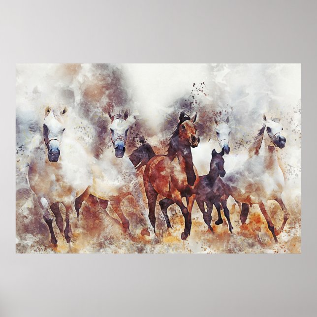 Wild running horses digital manipulation painting poster (Front)
