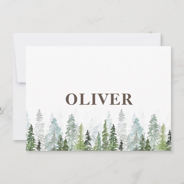 WILD | Rustic birth announcement card with trees (Front)