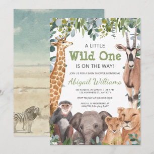 Wild Safari Animal - Giraffe, Elephant Baby Shower Invitation
