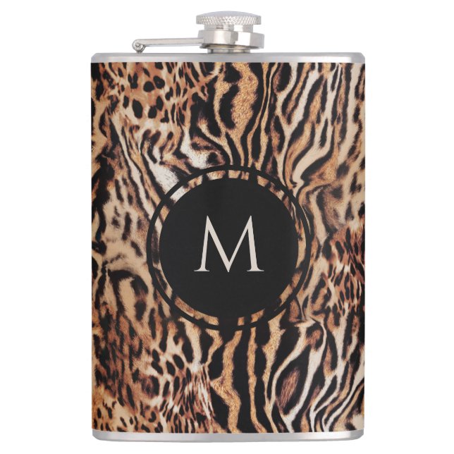 Wild Safari Animal Print with Your Monogram Hip Flask (Front)