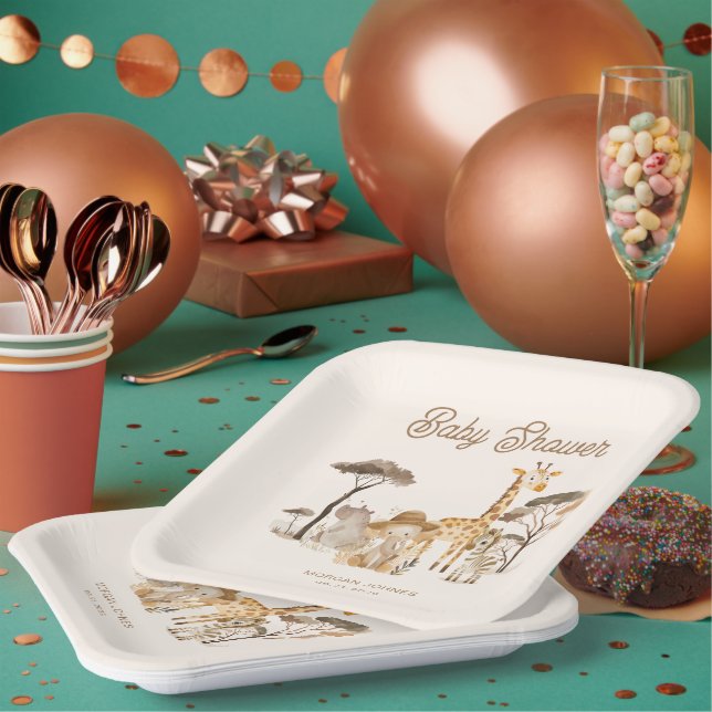 Wild Safari Animals Baby Shower Paper Plate (Multi)