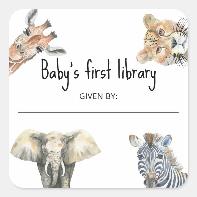 Wild Safari Animals - Baby's first library Square Sticker (Front)