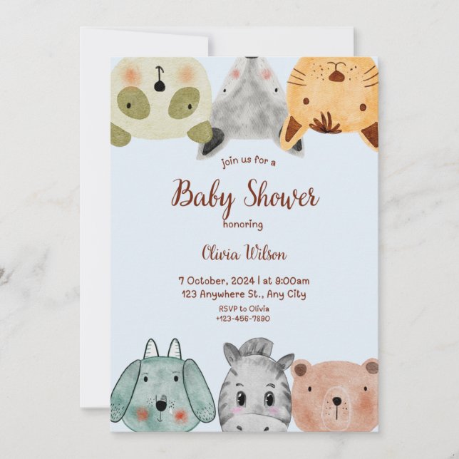Wild Safari Animals Boy Baby shower Invitation (Front)