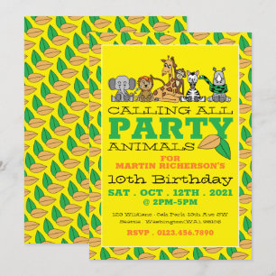 Wild Safari Animals, Children's Birthday Party Invitation
