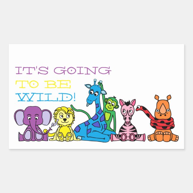 Wild Safari Animals, Children's Birthday Party Sticker (Front)