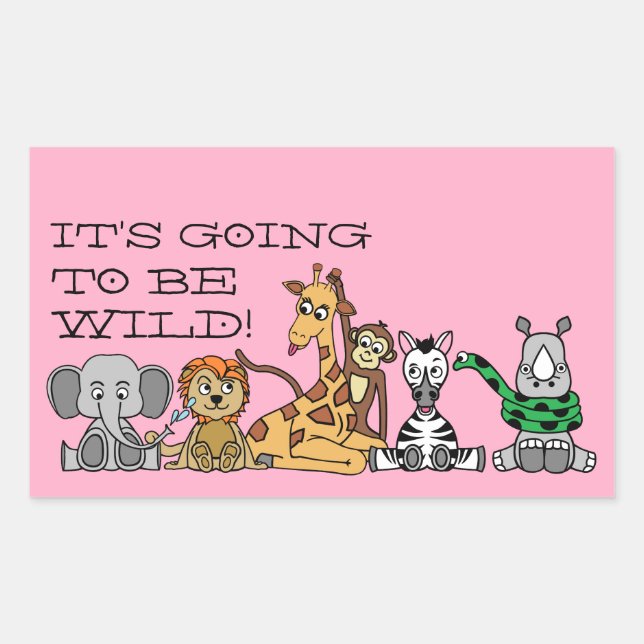 Wild Safari Animals, Children's Birthday Party Sticker (Front)