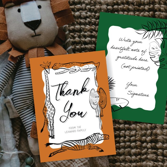 Wild Safari Animals Frame Terracotta Thank You Card (Creator Uploaded)
