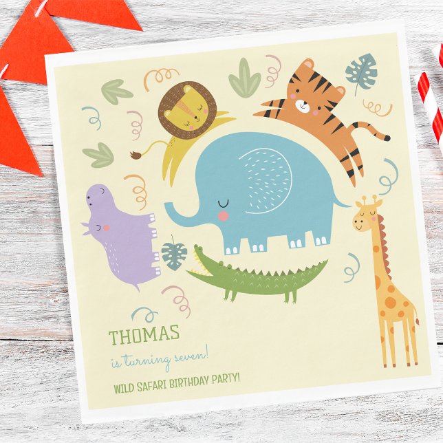 Wild safari animals fun birthday napkin (Creator Uploaded)