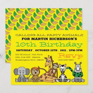 Wild Safari Animals, Kid's Birthday Party Invitation