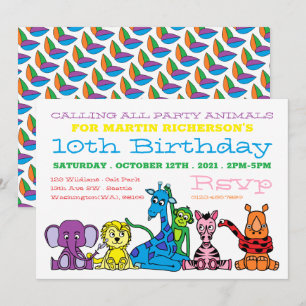 Wild Safari Animals, Kid's Birthday Party Invitation