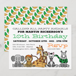 Wild Safari Animals, Kid's Birthday Party Invitation