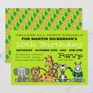 Wild Safari Animals, Kid's Birthday Party Invitation