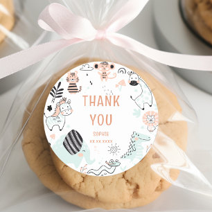 Wild safari animals kids birthday thank you classic round sticker