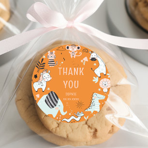 Wild safari animals kids birthday thank you classic round sticker