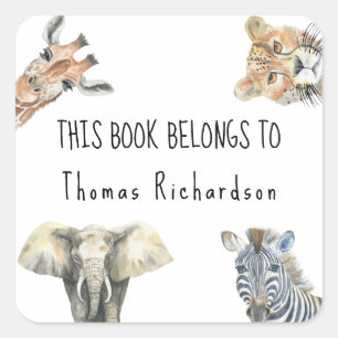 Wild Safari Animals - This book belongs to  Square Sticker