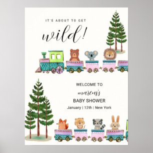 Wild Safari Animals Train Baby Shower Welcome Poster